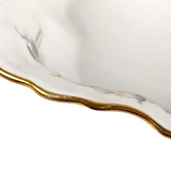 Vintage German Porcelain Serving Bowl: Floral Design, Gold Rim - Picture 6 of 8